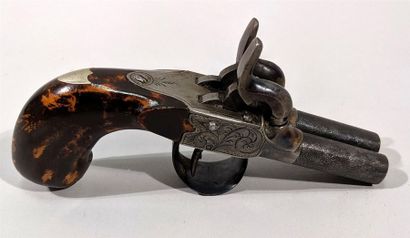 null Flintlock pocket pistol, with forced balls, chest decorated with a bird engraving,...