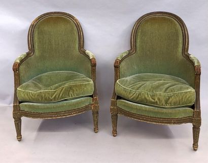 null Pair of Shepherds with a grey green lacquered beech basket handle backrest,...