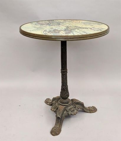 null ROCHEFORT - SM FRANCE - Bistro table with cast iron base and top decorated with...