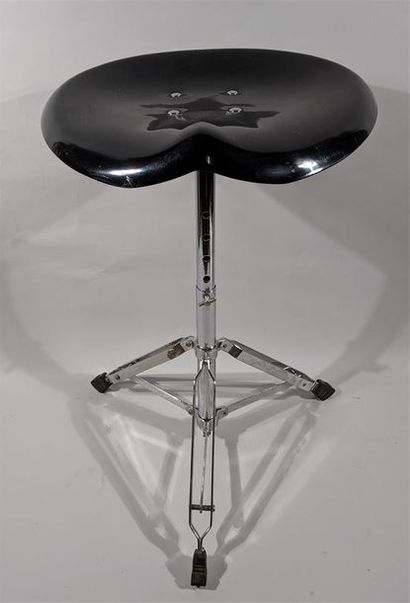 null YASU SASAMOTO - Dulton - Chrome metal drum stool with black lacquered metal...