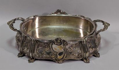 null CHRISTOFLE - Important silver plated table planter with Rocaille de rinceaux...