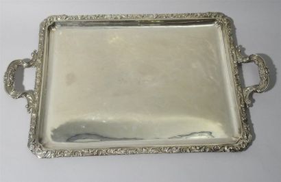 null Large solid silver tray with swan punch, edges and handles decorated in slight...