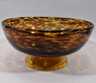 null Table centre on ochre-coloured glass pedestal with spotted decoration imitating...
