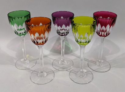 null BACCARAT - CASINO model Suite of five crystal wine glasses in green, purple,...