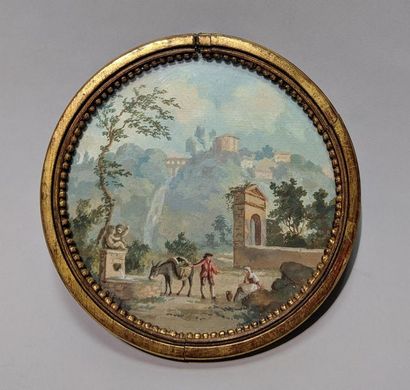 null Italian school of the late nineteenth century "La Fontaine" Round watercolor...