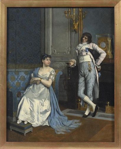 null Edmond Georges GRANDJEAN (1844-1908) "Scène galante dans un intérieur" Huile...