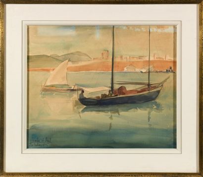 null Nicolas DE STAEL (1914-1955) "Barques aux Baléares et Iles Baléares" - Aquarelle...