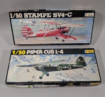 null HELLER Reunion de deux maquettes STAMPE SVA-C 1/50 et PIPER CUB L-4. Dans leur...