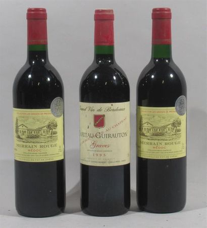 null 2 Bouteilles de MERRAIN Rouge Médoc 1990 - 1 Bouteille de CHATEAU GIRAUTON Graves...