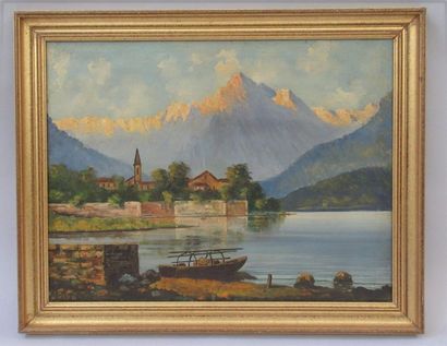 null U. FANTONI (XXe) "Le Lac de Côme en Italie" Huile sur toile signée en bas à...