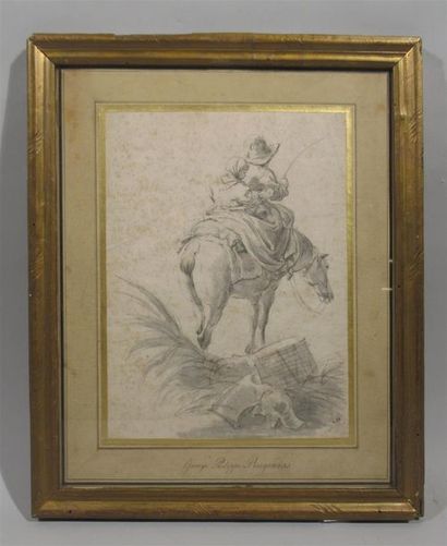null Georg Philip RUGENDAS (1666-1742) "Cavalier et son enfant sur un cheval" Dessin...