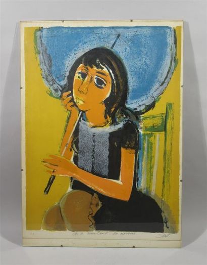 null Serge SHART (1927-2011) "Jeune fille assise" Lithographie couleurs signée en...