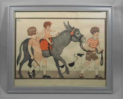 null Joseph KUHN-REGNIER (1873-1940) "Enfants jouant avec un âne et un chien" Suite...
