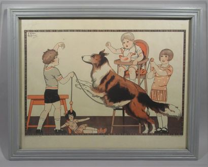 null Joseph KUHN-REGNIER (1873-1940) "Enfants jouant avec un âne et un chien" Suite...