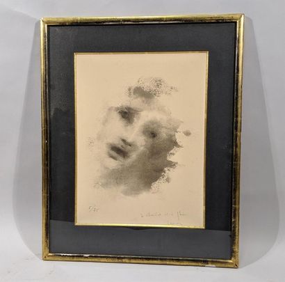 null Leonor FINI (1907-1996) "Portrait de femme en camaïeu noir" Lithographie en...