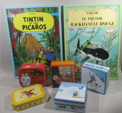 null TINTIN - Hergé - Les Aventures de Tintin Collection d'objets dont deux affiches...