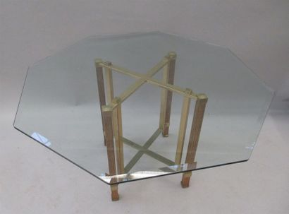 null TABLE DE SALLE A MANGER à plateau octogonal en verre reposant sur un pied en...