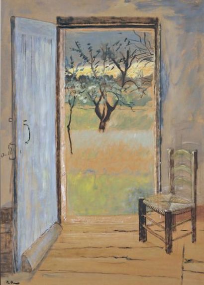 Marthe ORANT (1874-1957) La porte sur le jardin Huile sur carton signée en bas à...