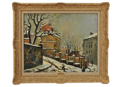Pierre DUMONT (1884-1936) Rue à Montmartre Huile sur toile signée en bas à gauche...