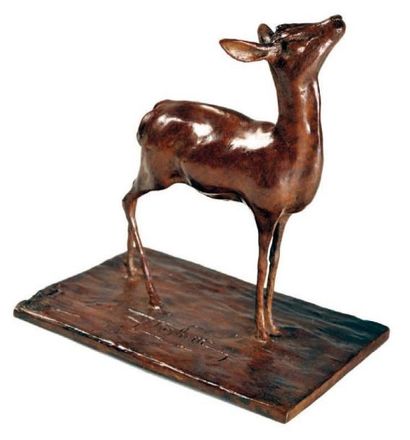 Guido RIGHETTI (1875-1958) Gazelle africaine n° 2 Bronze à patine brun rouge Cachet...