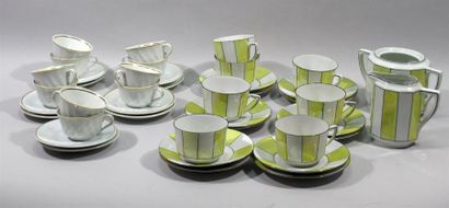 null Porcelain tea/coffee set with yellow and white striped decoration enhanced with...