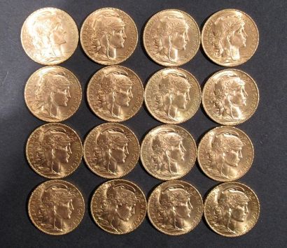 null Collection of sixteen gold Coq Marianne Third Republic coins (various years)

Sold...