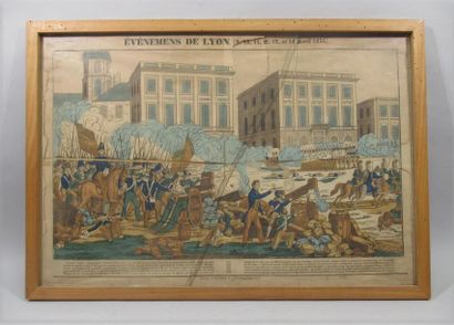 null Old engraving heightened with colour showing "EVENTS OF LYON (9-10-11-13-14...