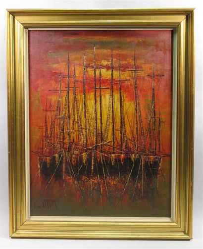 null Luc VERGER (XX)
"Boats on the shore" 
Oil on canvas signed lower left
61 x 46...