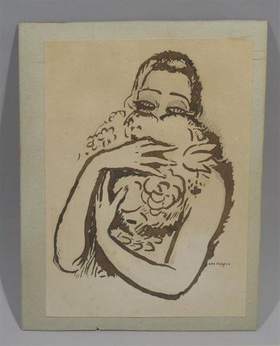 null Kees VAN DONGEN (1877-1968) (d'après)
"Femme au bouquet de fleurs"
Xylogravure...