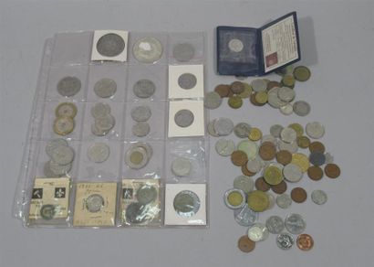 null LOT OF DEMONETIZED PIECES, some of which are silver, including francs, Canadian...