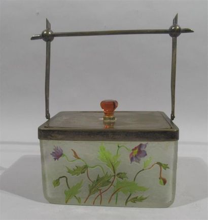 null Cookie box in acid-free glass with polychrome decoration enamelled with floral...