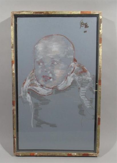 null Alain MONGRENIER (1940)
"Portrait d'enfant"
Stylo rouge, craie blanche et craie...