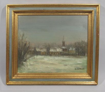null Rémy ESTÈVE (1917-2005)
"View on the bell tower in winter"
Oil on canvas signed...