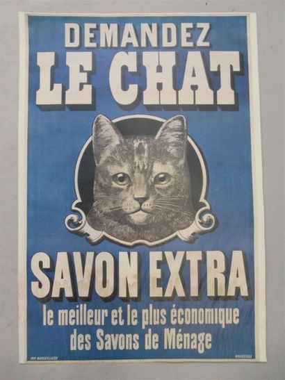 null AFFICHE PUBLICITAIRE "Le chat, savon extra", imprimerie de Marseille.