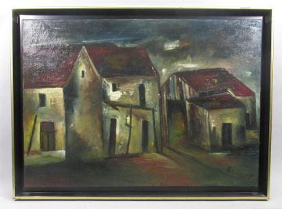 null Madeleine BOUTEIL (XXth)
"Village nocturne"
Oil on canvas signed lower right,...