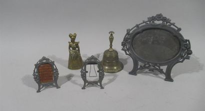 null LOT including three pewter picture frames with Art Nouveau decoration and two...