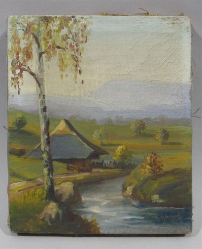 null August GOERING also known as August GÖHRING (1891-1965)
"Lake landscape" 
Oil...