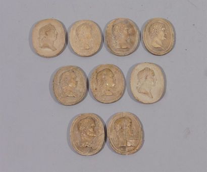 null Collection of nine oval medallions in composition depicting profiles of Roman...
