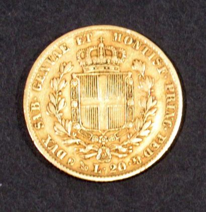 null A 20 lira coin of the Kingdom of Sardinia (1816-1868) in gold 900/00 Charles...