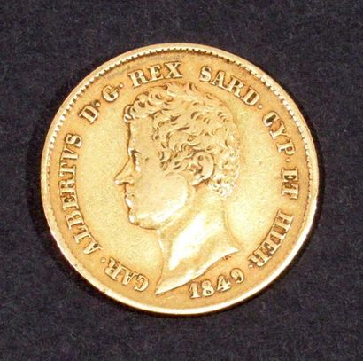 null A 20 lira coin of the Kingdom of Sardinia (1816-1868) in gold 900/00 Charles...