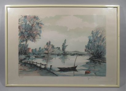 null J.P LAURENT: " Les Barques" épreuve d'artiste signée en bas à droite. 42x60...
