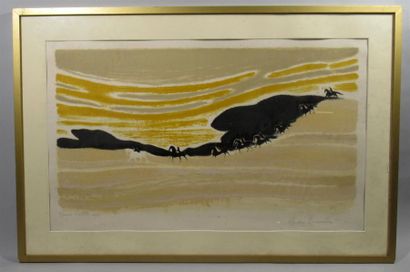 null André BRASILIER (1929) 
"Les chevaux noirs dévalant la dune"
Epreuve d'artiste...