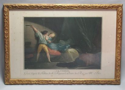 null Jean-Honoré FRAGONARD (1732-1806) (d'après)
Gravure en couleurs « Le verrou »...