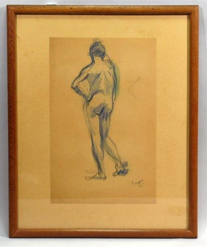 null Emile Othon FRIEZ (1879-1949) 
"Nu de dos"
Pastel bleu et gris sur papier monogrammé...