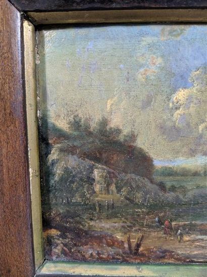 null Ecole hollandaise de la fin du XVIIe siècle 
"Paysage lacustre"
Huile sur panneau...