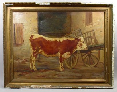 null Aimable BOUILLIER (1867-1940)
"Vache au pied de la charrette"
Huile sur toile...