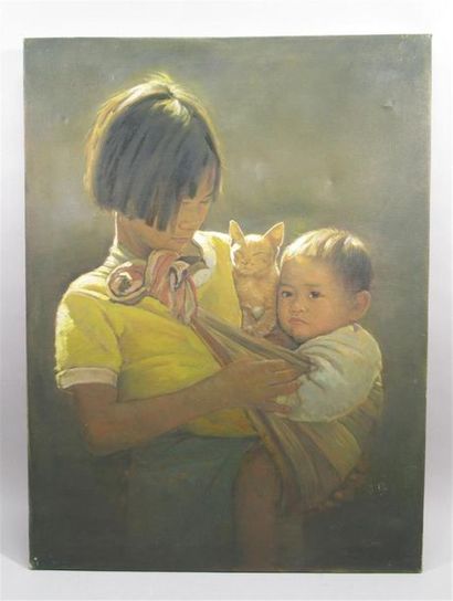 null Ecole VIETNAMIENNE du XXe siècle
"Femme à l'enfant avec un chaton"
Huile sur...