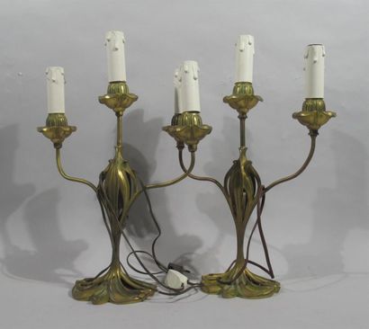 null Georges DE FEURE (1868-1943) (Attribué à)
Paire de candélabres en bronze doré...