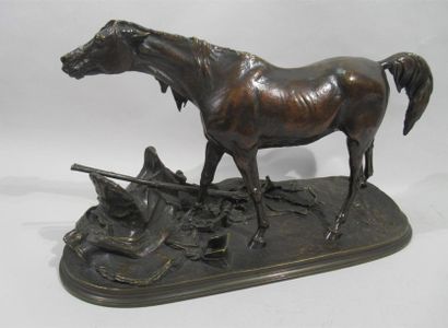 null Pierre-Jules MÈNE (1810-1879)
"Cheval spahi"
Groupe en bronze à patine brune...