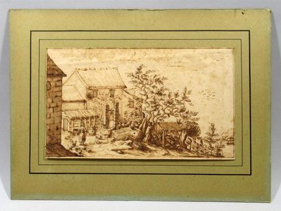 null Aignan Thomas DESFRICHES (1715-1800)
"Village Animé"
Encre brune et lavis d'encre...